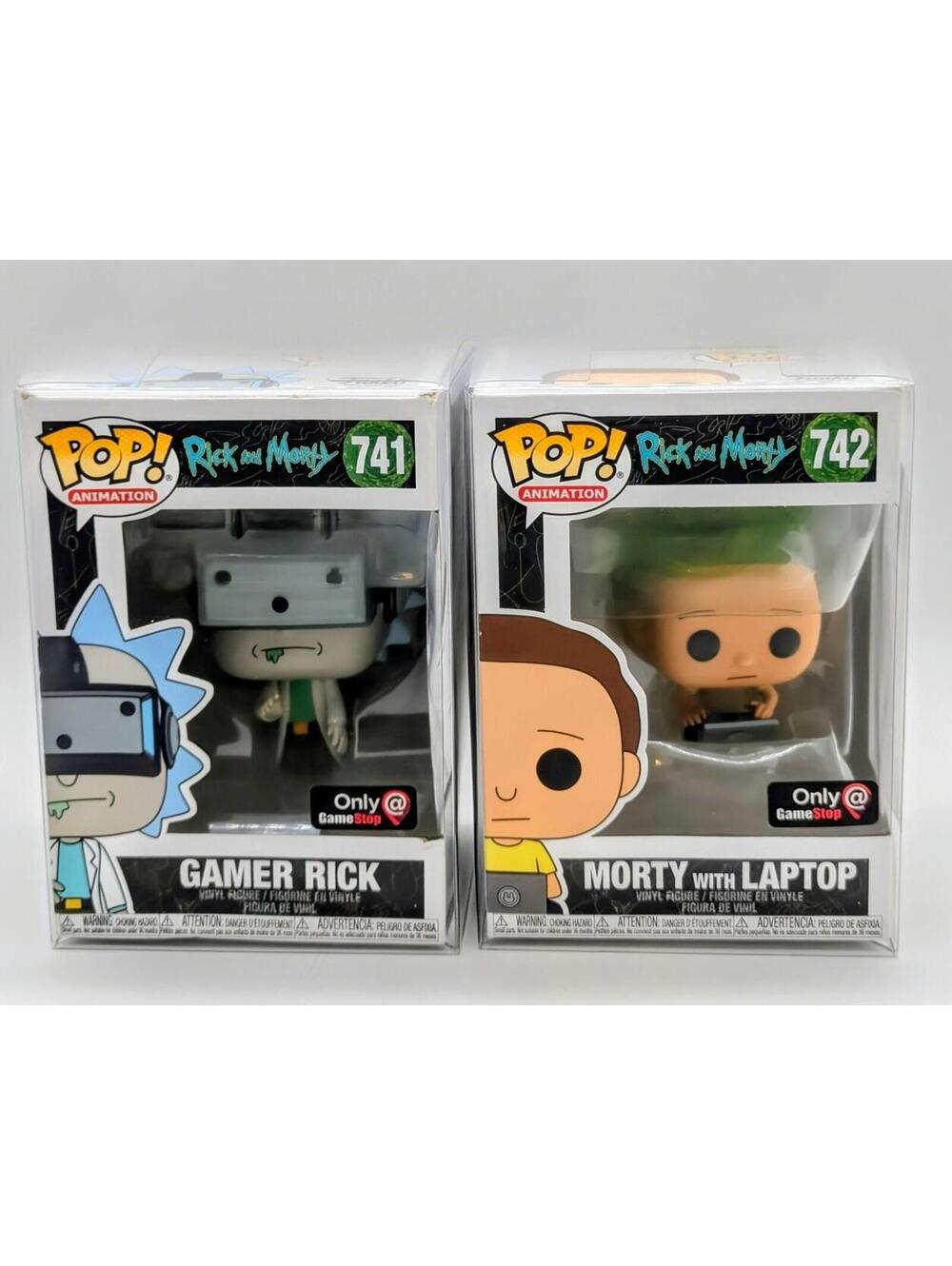 Funko Pop! Morty with Laptop #742 Gamer Rick #741 GameStop Exclusive +Protector
